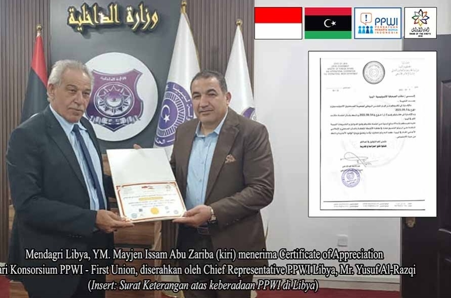 Konsorsium PPWI – First Union Berikan Piagam Penghargaan kepada Menteri Dalam Negeri Libya